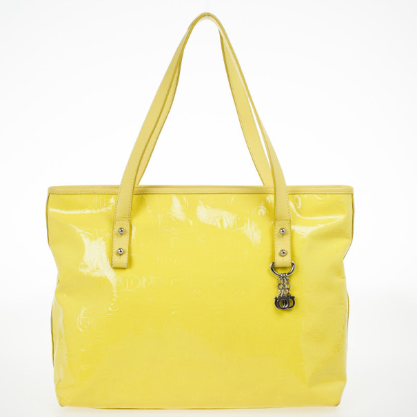 Pre Owned Salvatore Ferragamo Patent Yellow Tote