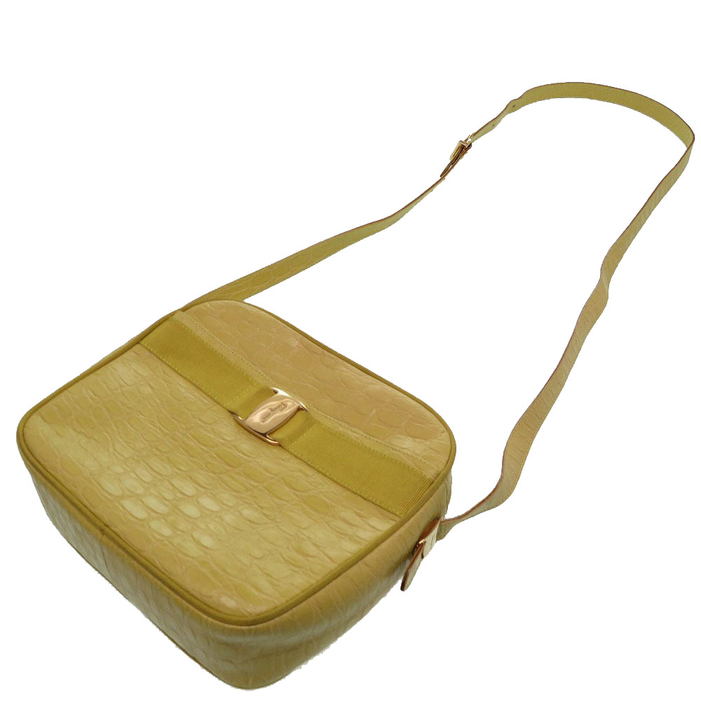 

Salvatore Ferragamo Yellow Crocodile Embossed Leather Crossbody Bag