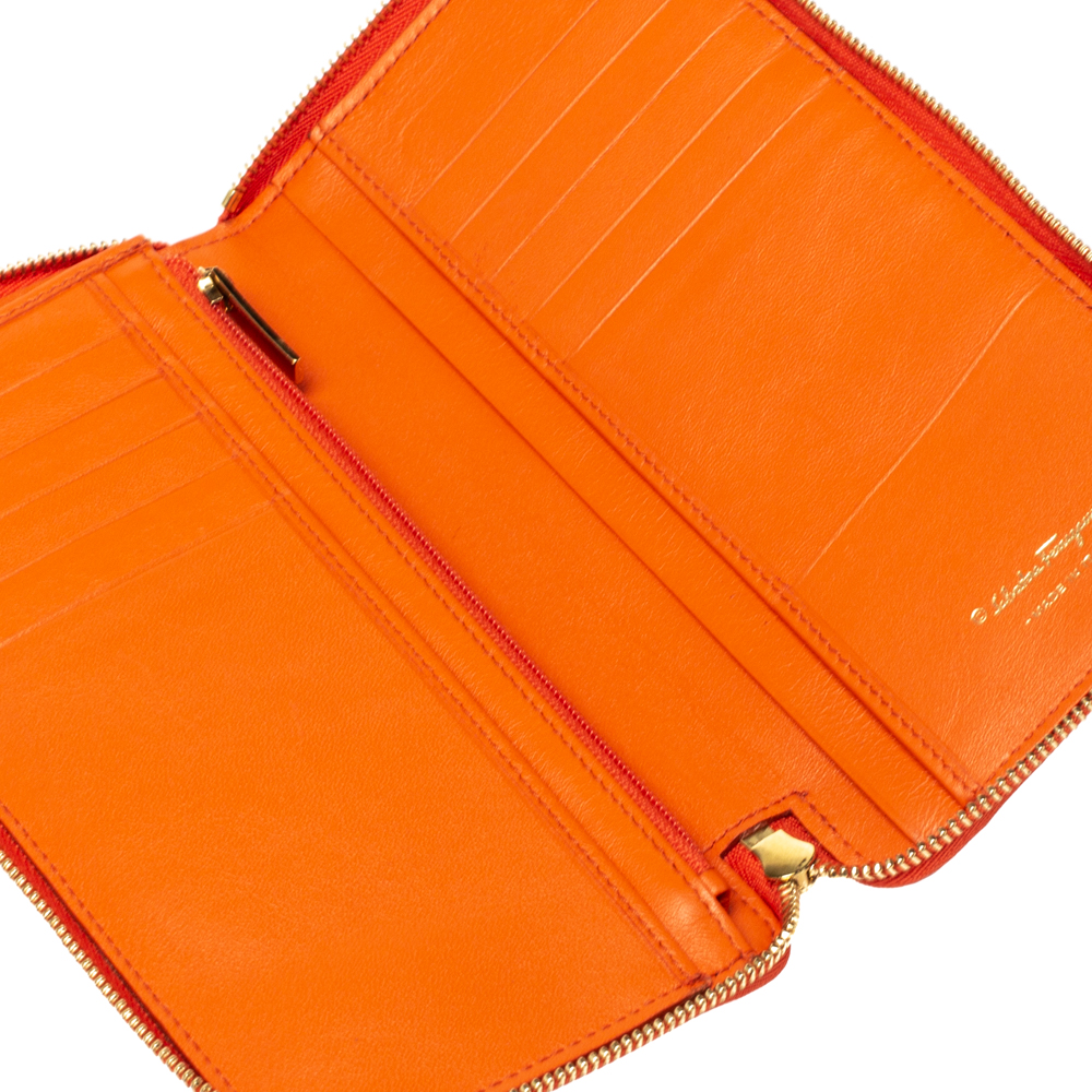 

Salvatore Ferragamo Orange Leather Zip Continental Wallet