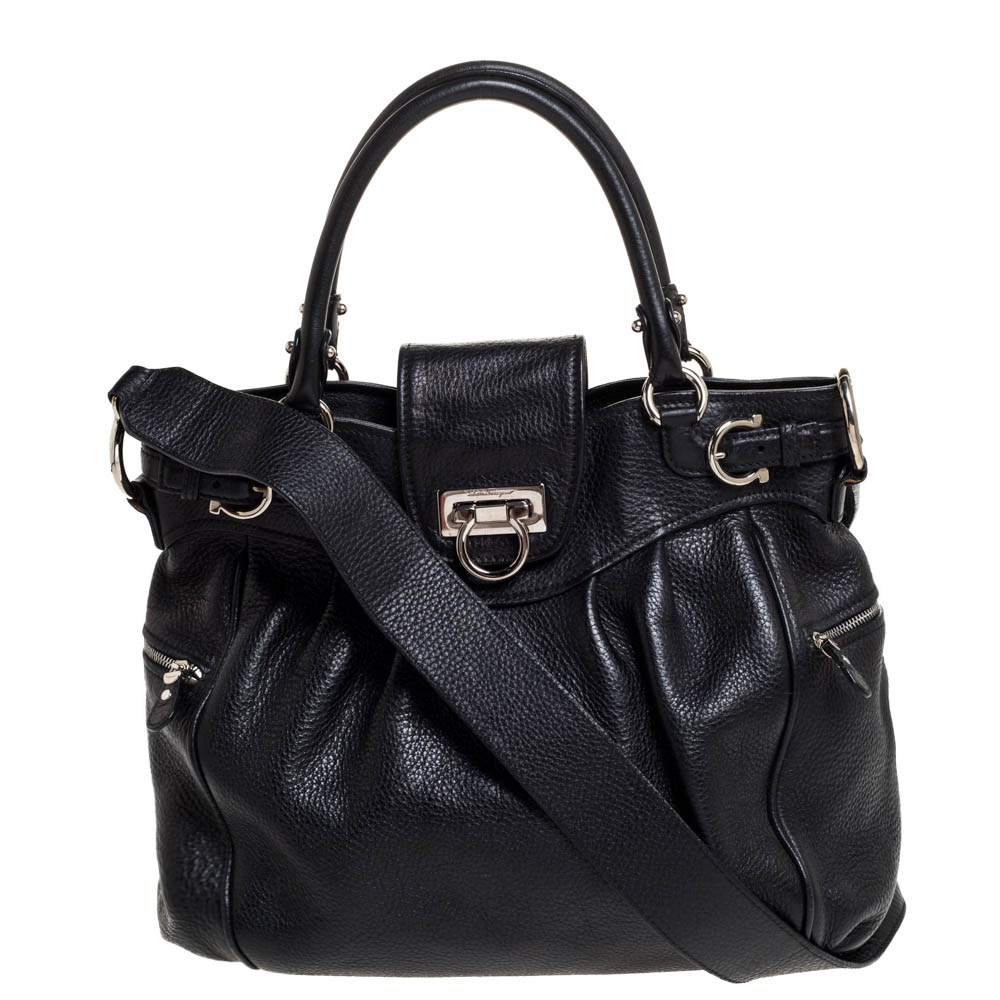 Click to view more detailed imagery on our partner's website Salvatore Ferragamo Black Leather Marisa Satchel