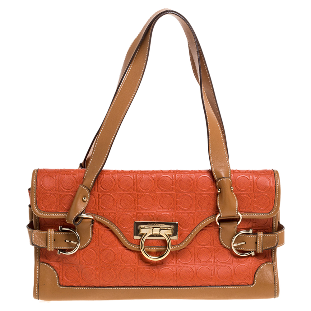 Click to view more detailed imagery on our partner's website Pre-owned Salvatore Ferragamo Orange/tan Leather Flap Satchel