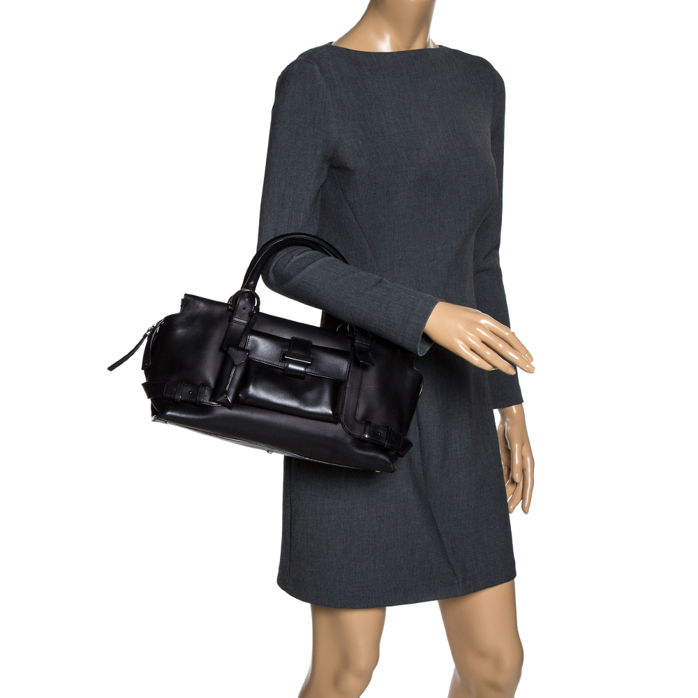 

Salvatore Ferragamo Black Leather Front Pocket Satchel