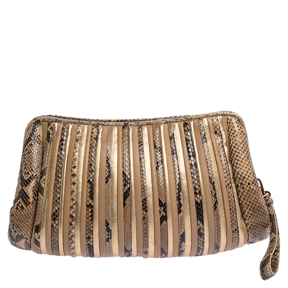 Click to view more detailed imagery on our partner's website Pre-owned Salvatore Ferragamo Multicolor Python And Leather Clutch