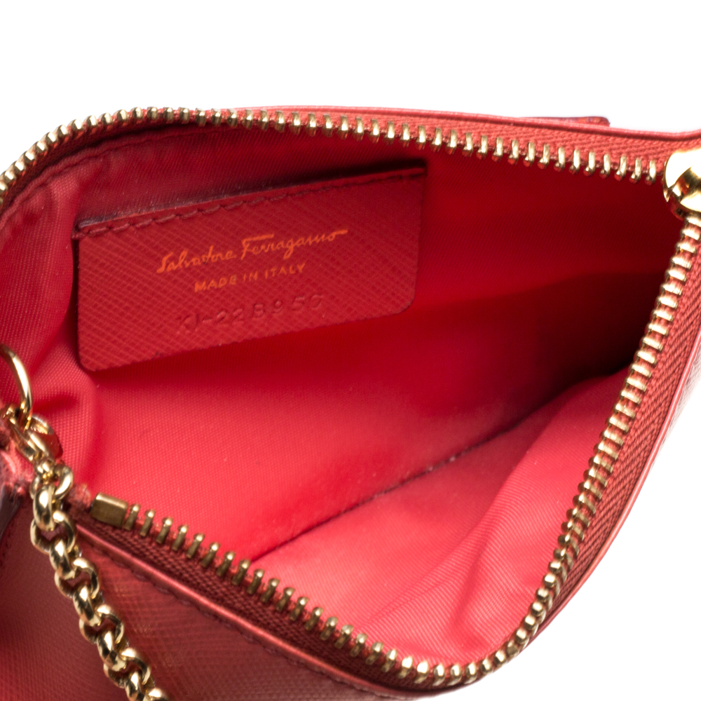 

Salvatore Ferragamo Coral Leather Double Gancio Key Pouch, Red
