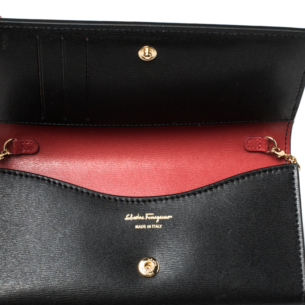 

Salvatore Ferragamo Black Leather Gancio City Wallet on Chain