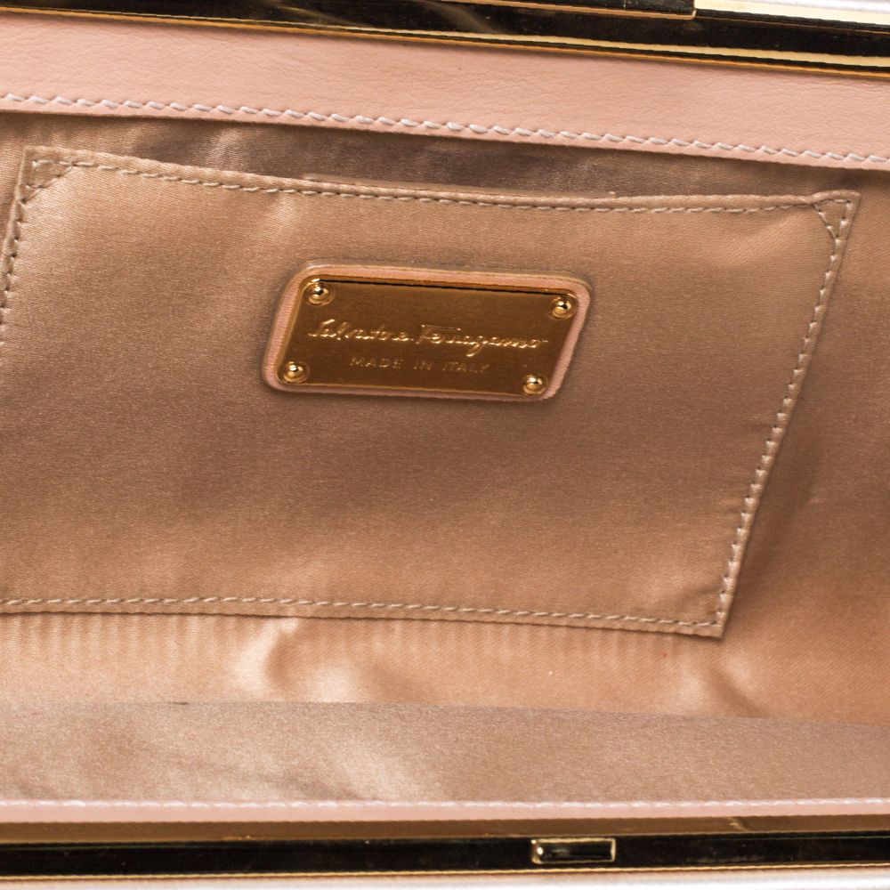 

Salvatore Ferragamo Pearl Satin Frame Chain Clutch, Cream