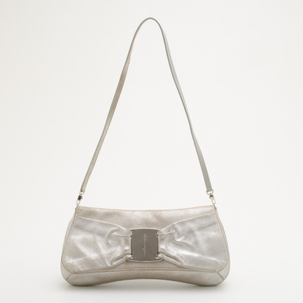 Pre Owned Salvatore Ferragamo Silver Pochette Shoulder Bag