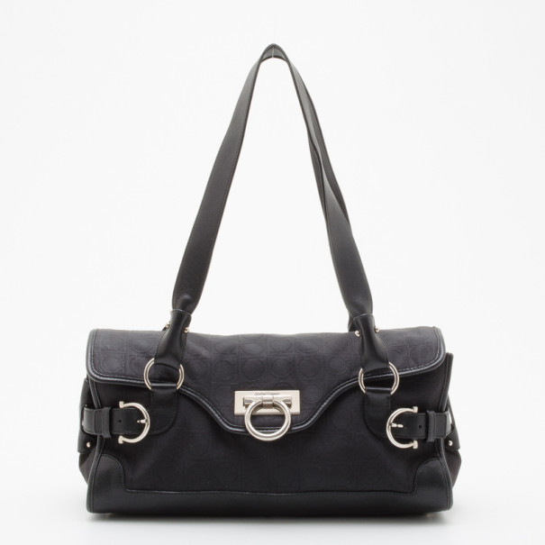 Pre Owned Salvatore Ferragamo Black Logo Satchel