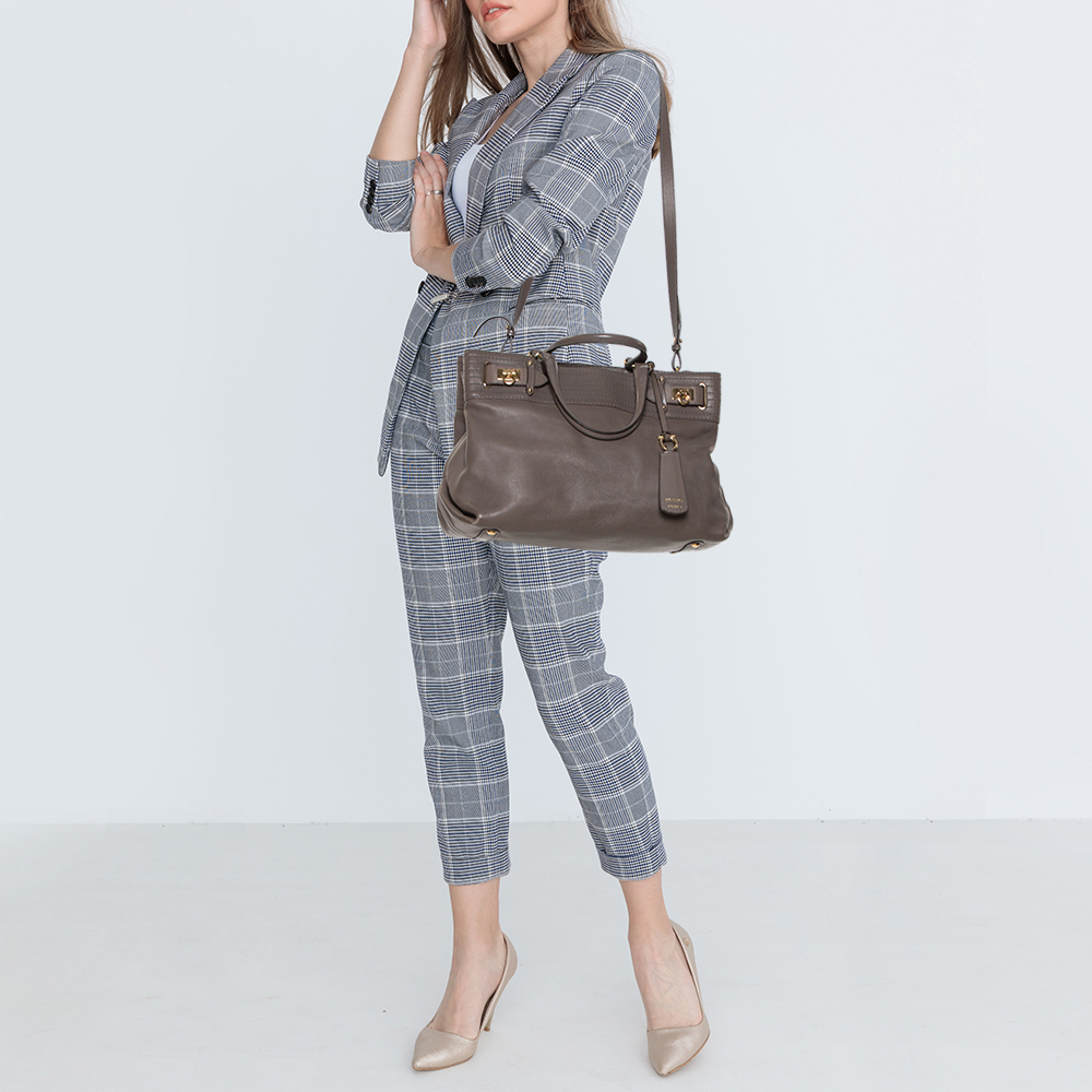 

Salvatore Ferragamo Dark Beige Leather Gancini Buckle Tote