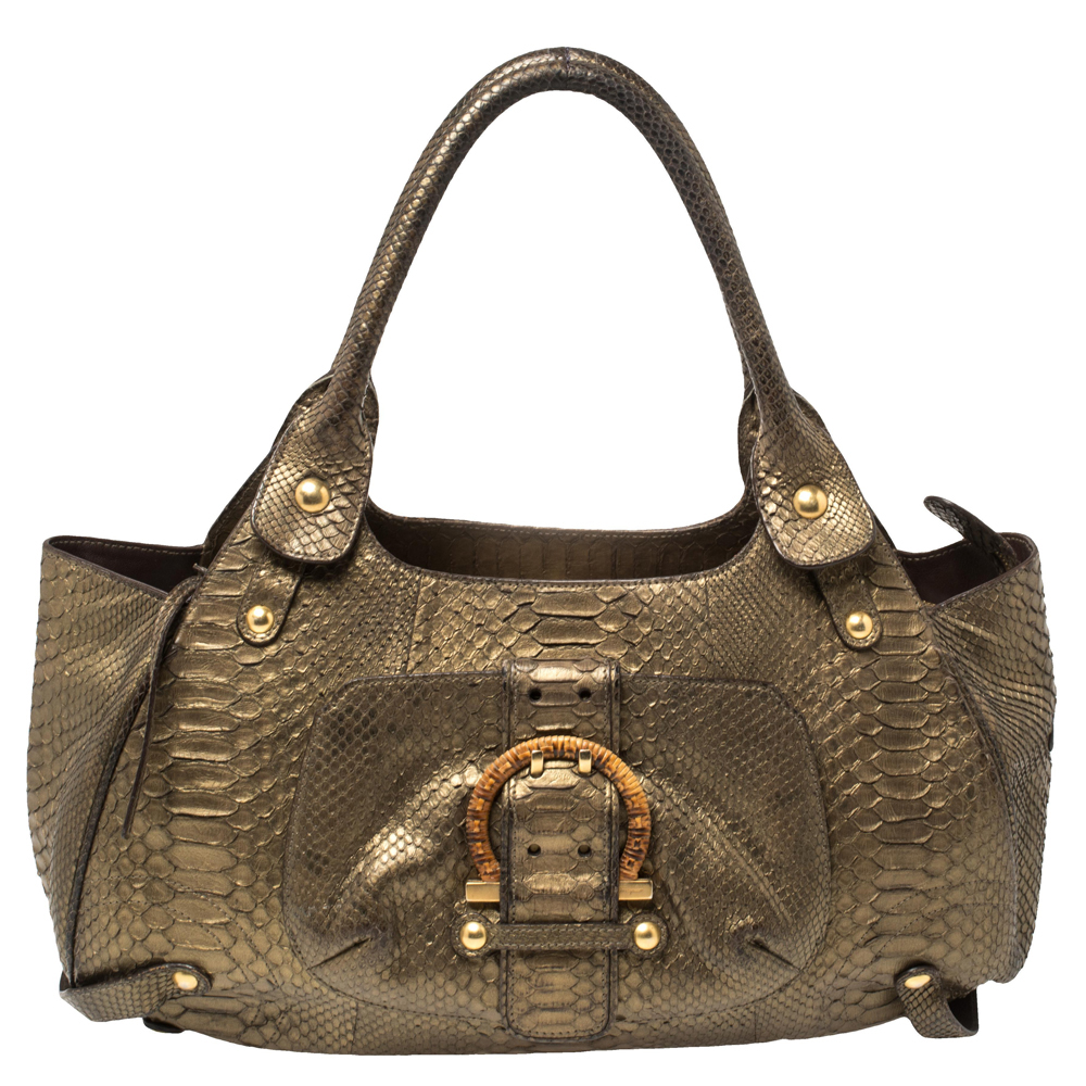 Pre-owned Ferragamo Gold Python Shoulder Bag