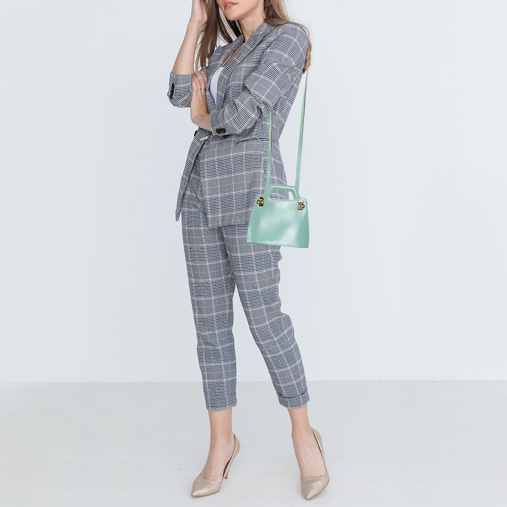 

Salvatore Ferragamo Mint Green Leather Double Gancini Lock Tote