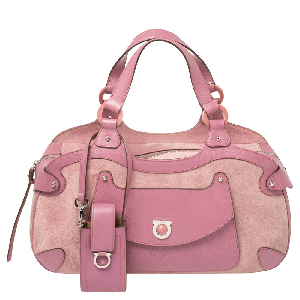 Pre-owned Ferragamo Pink Suede And Leather Satchel