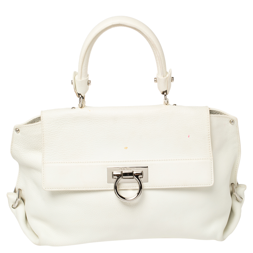 Pre-owned Ferragamo White Leather Medium Sofia Top Handle Bag