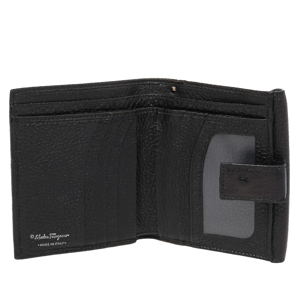 

Salvatore Ferragamo Black Leather Classic Mediterraneo Compact Wallet