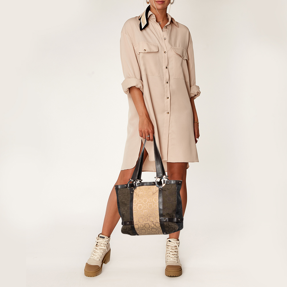 

Salvatore Ferragamo Multicolor Gancini Canvas And Leather Tote