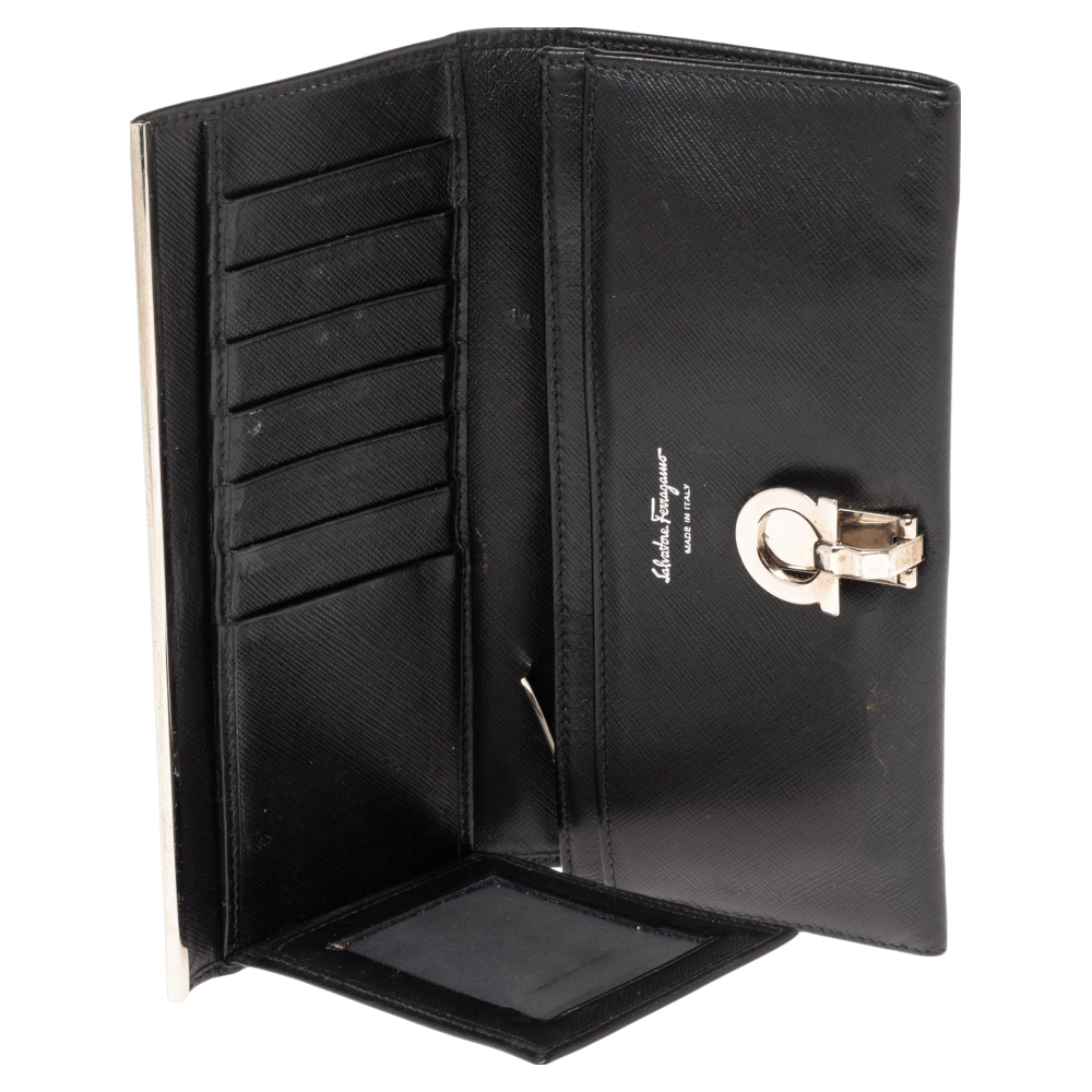 

Salvatore Ferragamo Black Leather Gancini Clip Continental Wallet