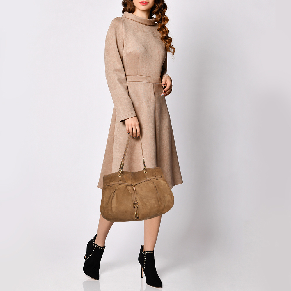 

Salvatore Ferragamo Brown Suede Gancio Drawstring Shoulder Bag