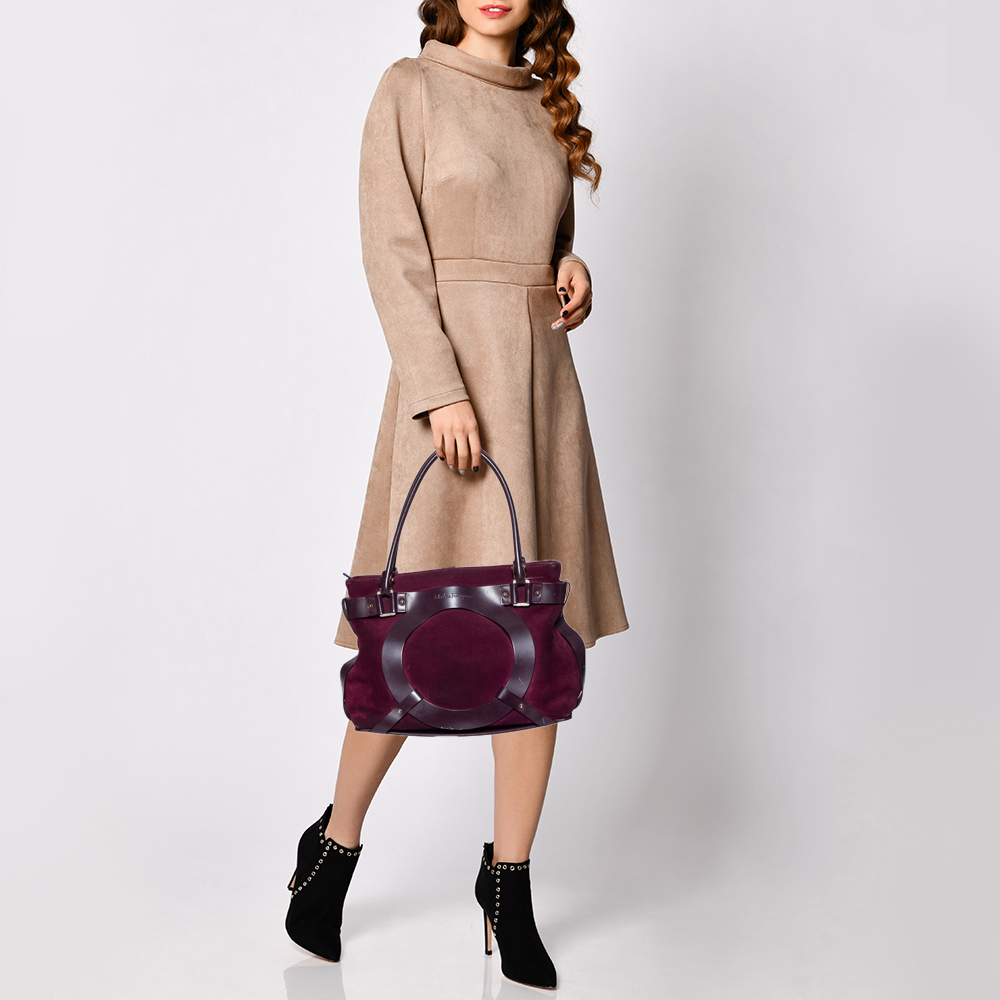 

Salvatore Ferragamo Burgundy Suede and Leather Trim Tote