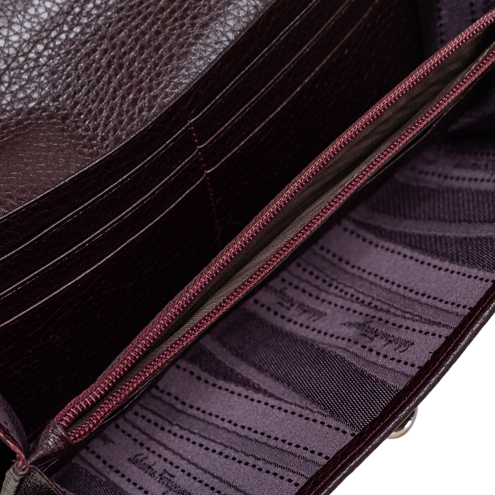 

Salvatore Ferragamo Dark Brown Grained Leather Gancini Flap Wallet