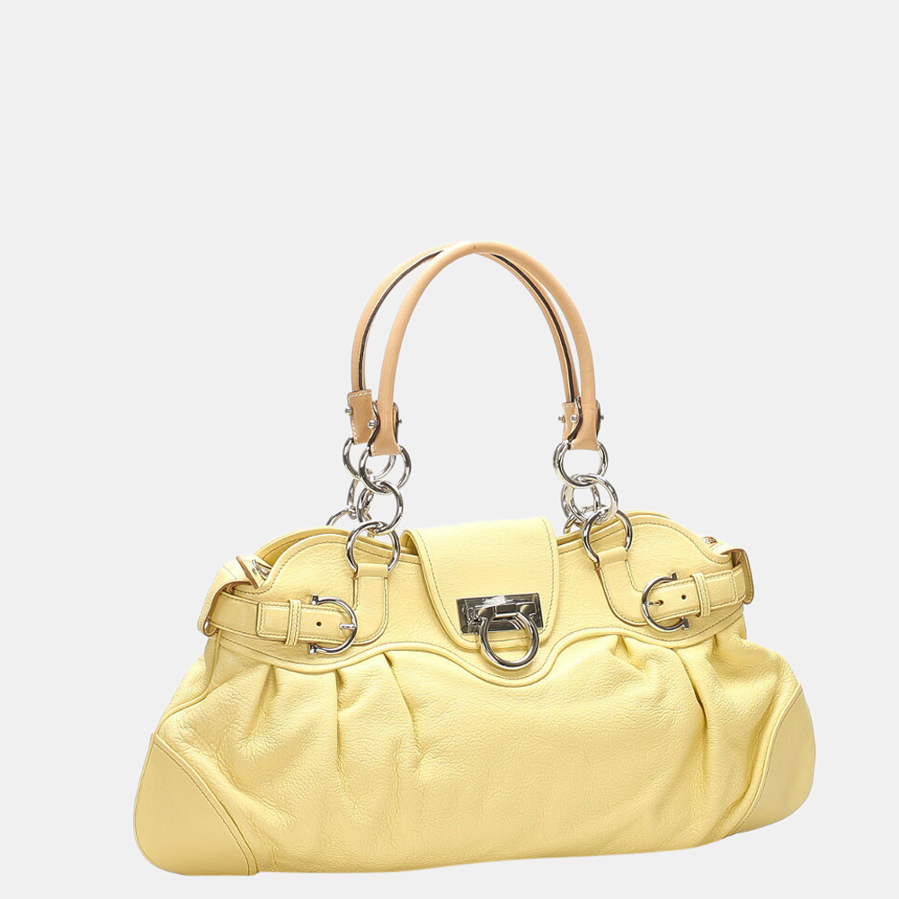 

Salvatore Ferragamo Yellow Leather Gancini Marisa Shoulder Bag