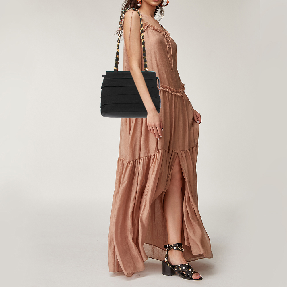

Salvatore Ferragamo Black Ruffle Canvas and Leather Chain Shoulder Bag