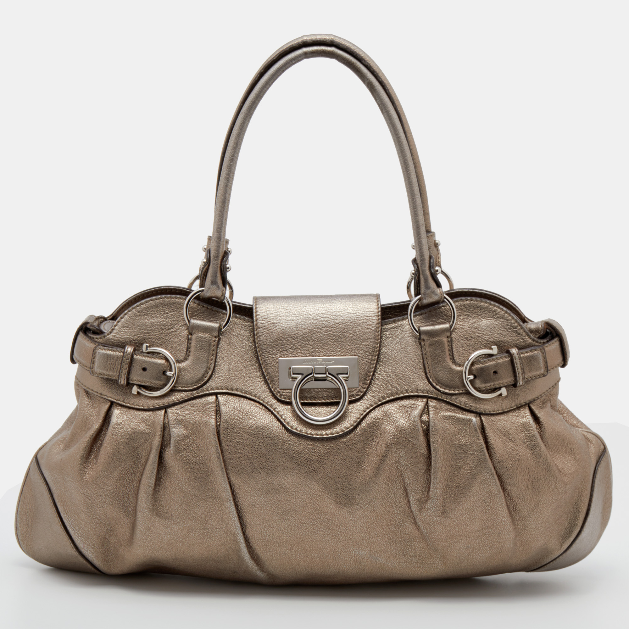 Pre-owned Ferragamo Metallic Gold Leather Marisa Shoulder Bag