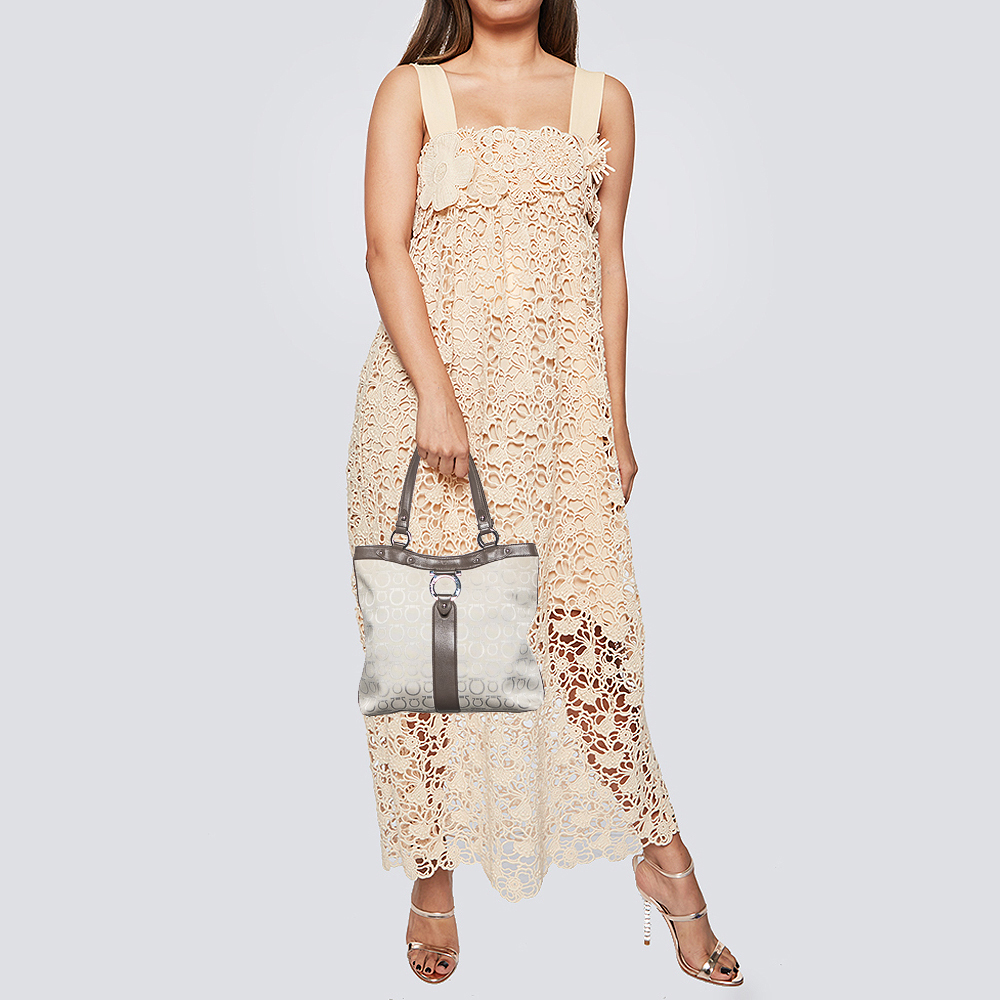 

Salvatore Ferragamo Taupe Gancini Canvas And Leather Tote, Grey
