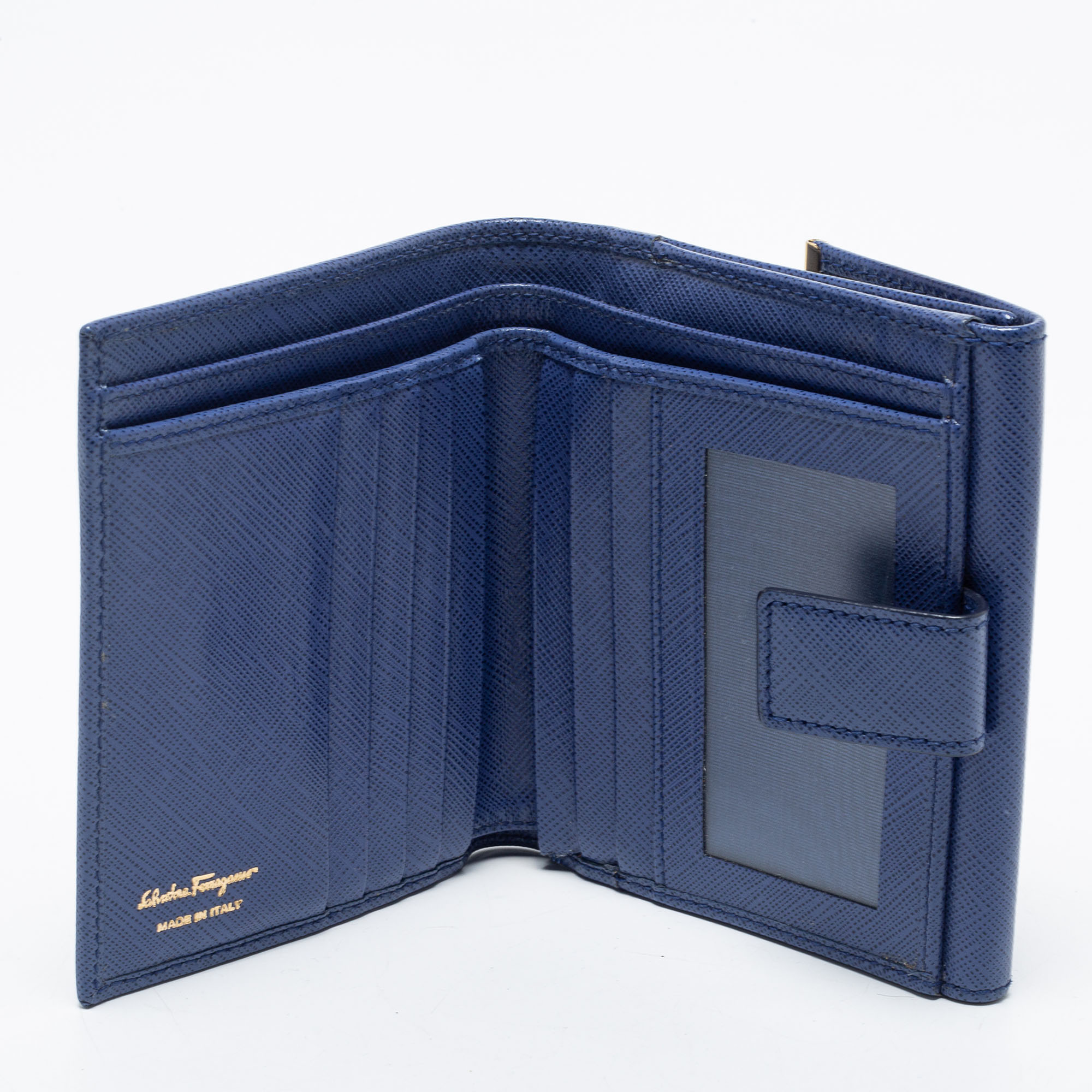 

Salvatore Ferragamo Blue Leather Gancini Clip Compact Wallet
