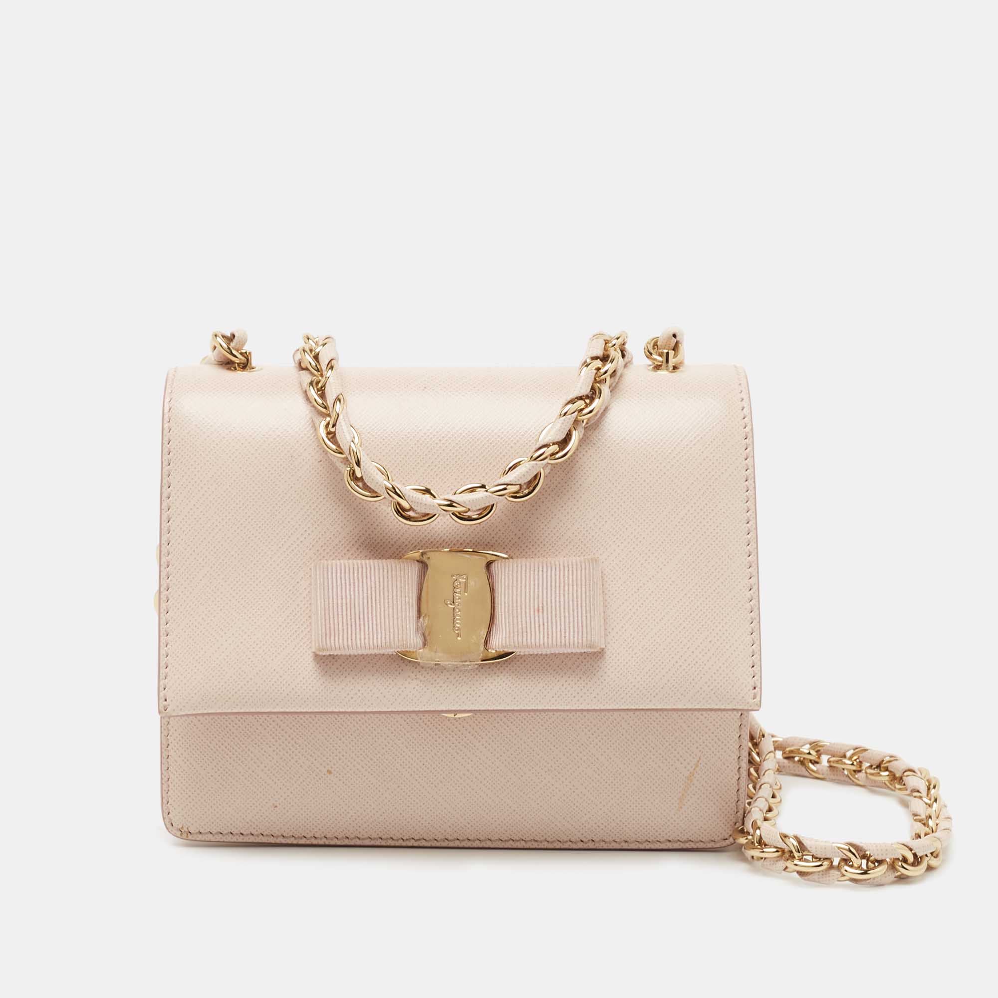 Pre-owned Salvatore Ferragamo Pink Leather Mini Ginny Crossbody Bag
