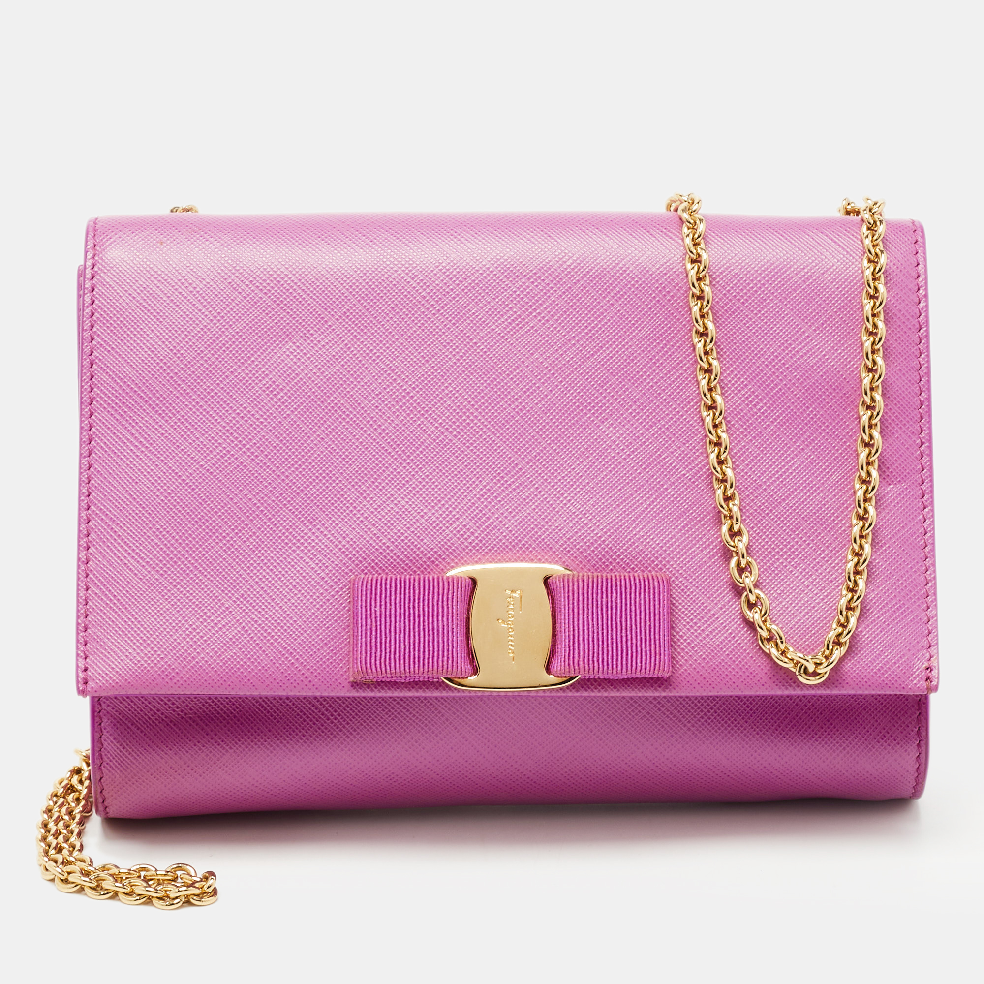 SALVATORE FERRAGAMO Pre-owned Pink Leather Vara Bow Chain Bag