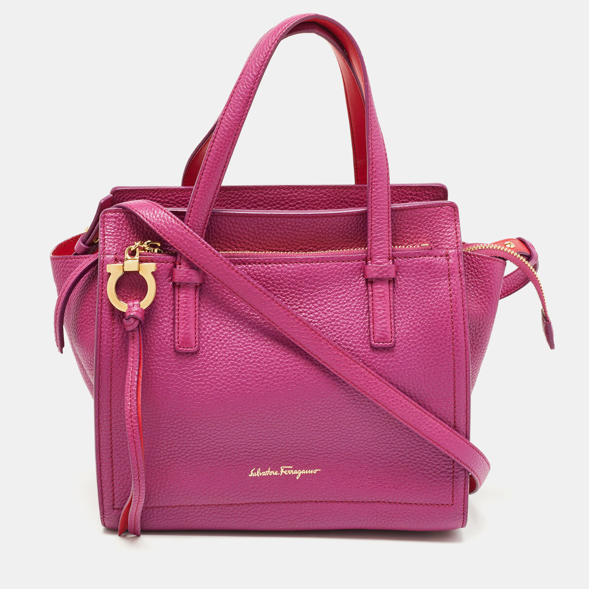 Pre Owned Salvatore Ferragamo Magenta Leather Small Amy Tote