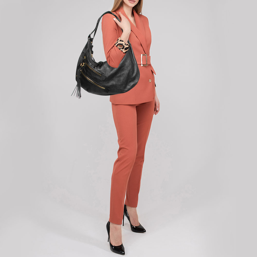 

Salvatore Ferragamo Black Leather Tassel Hobo