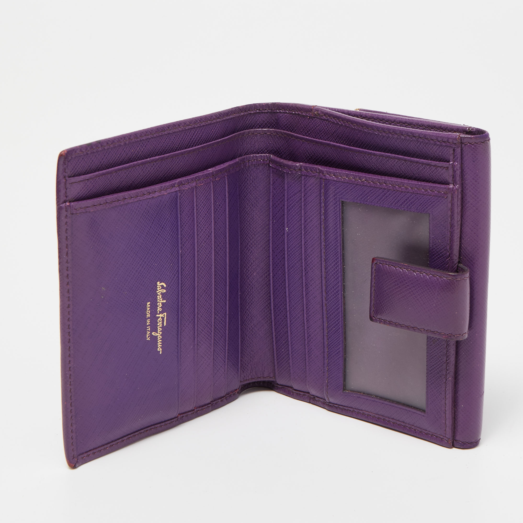 

Salvatore Ferragamo Purple Leather Gancini Clip Compact Wallet
