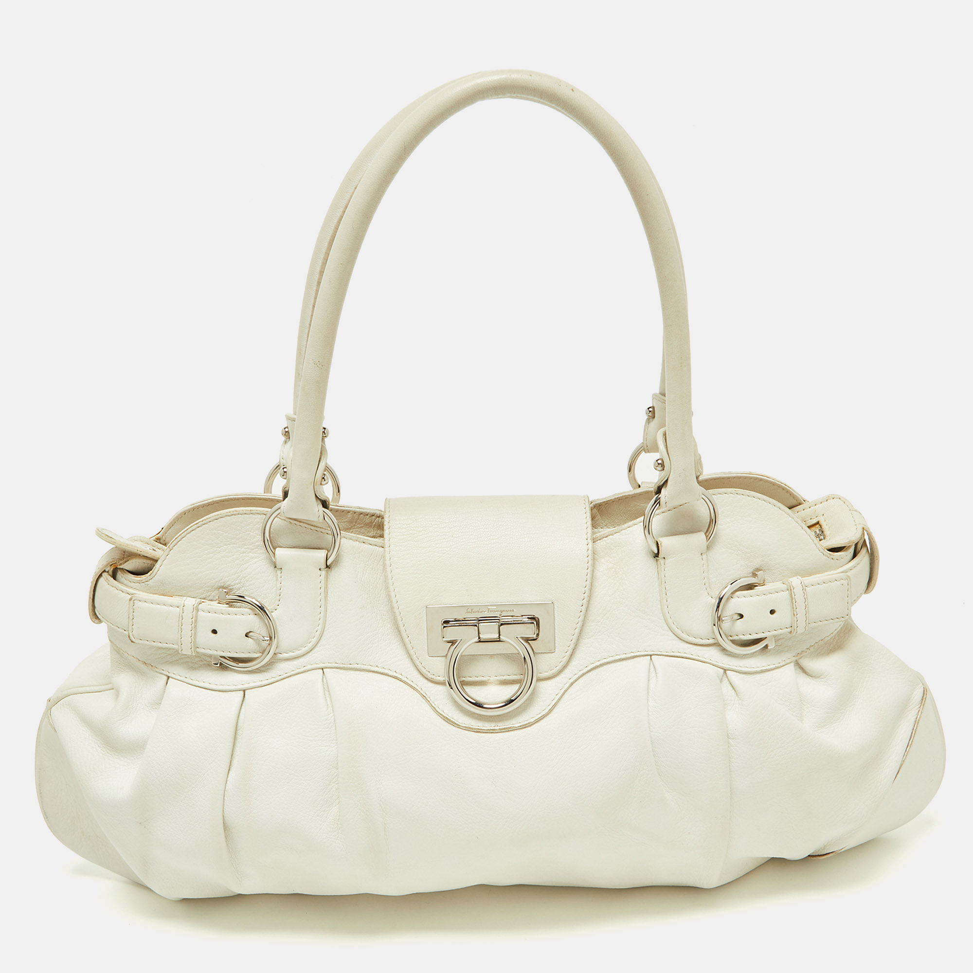 Pre-owned Ferragamo White Leather Marisa Hobo