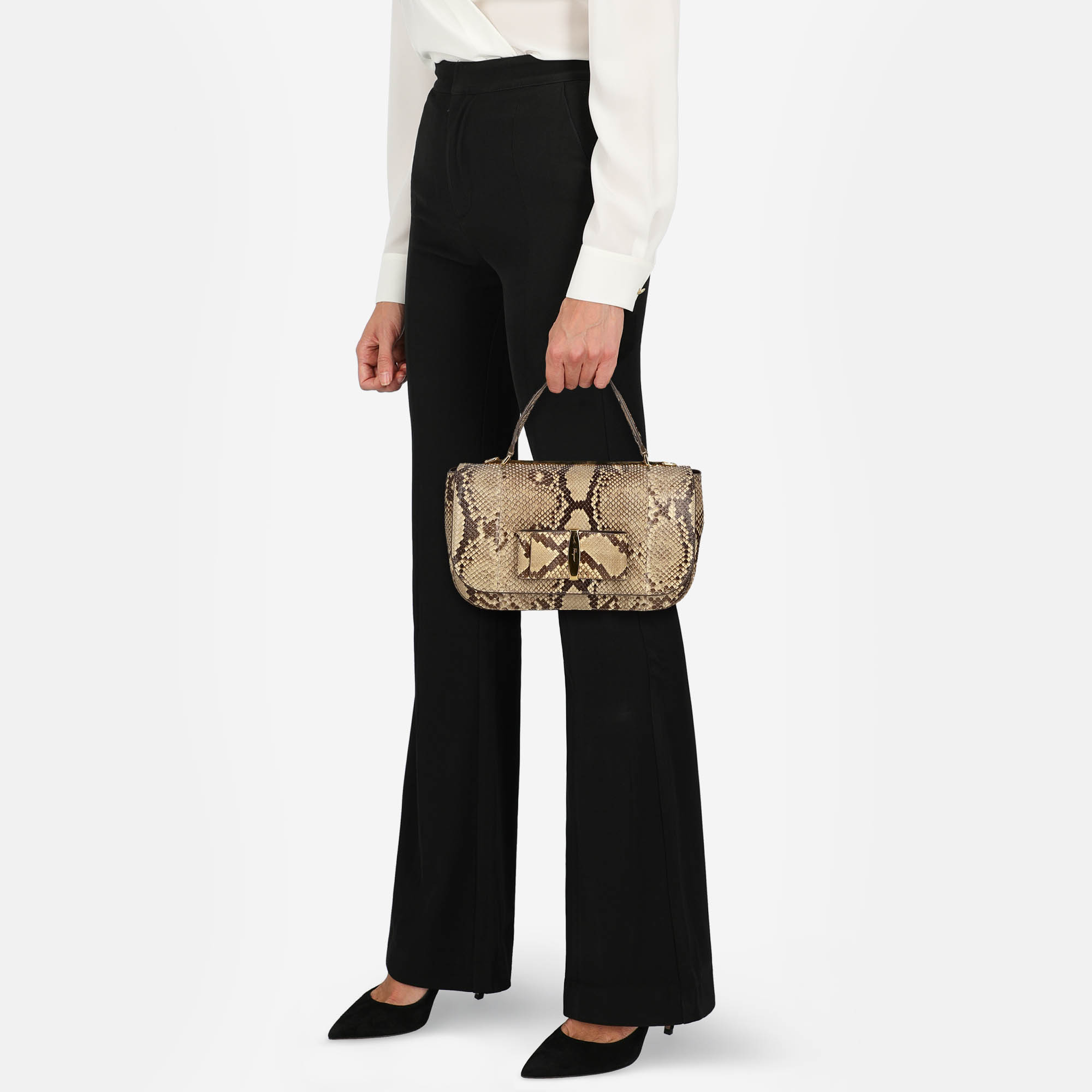 

Salvatore Ferragamo Women's Exotic Skin Leather Shoulder Bag - Beige