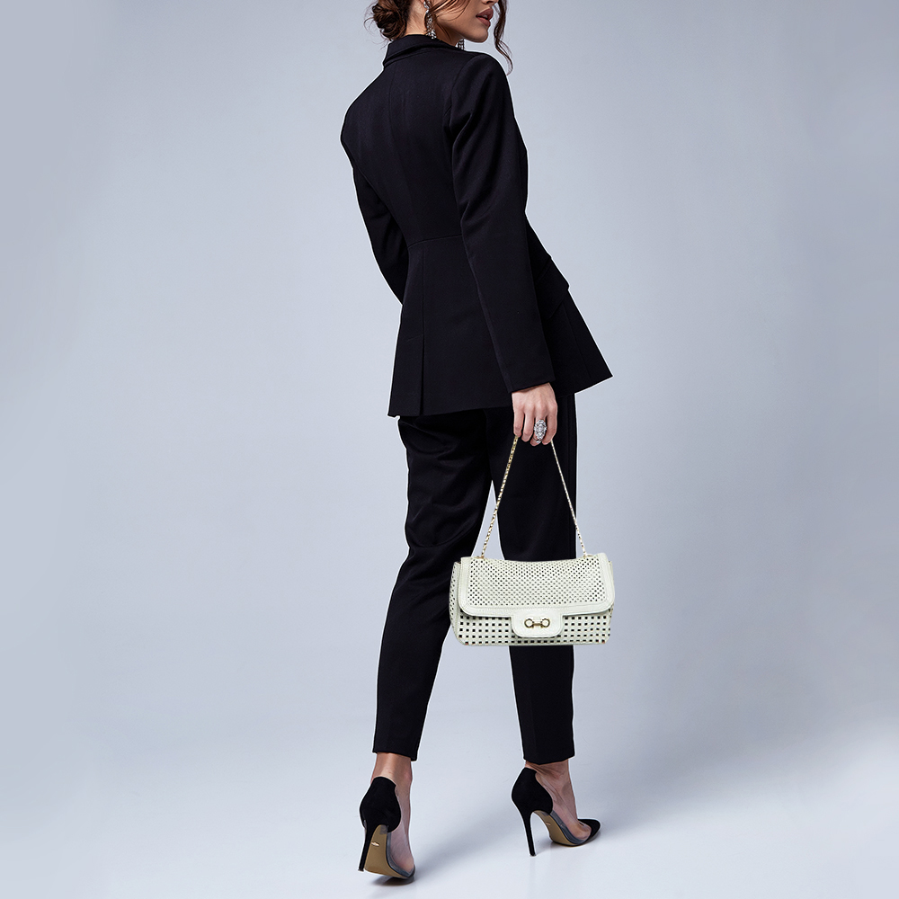 

Salvatore Ferragamo Off White Leather Perforated Shoulder bag
