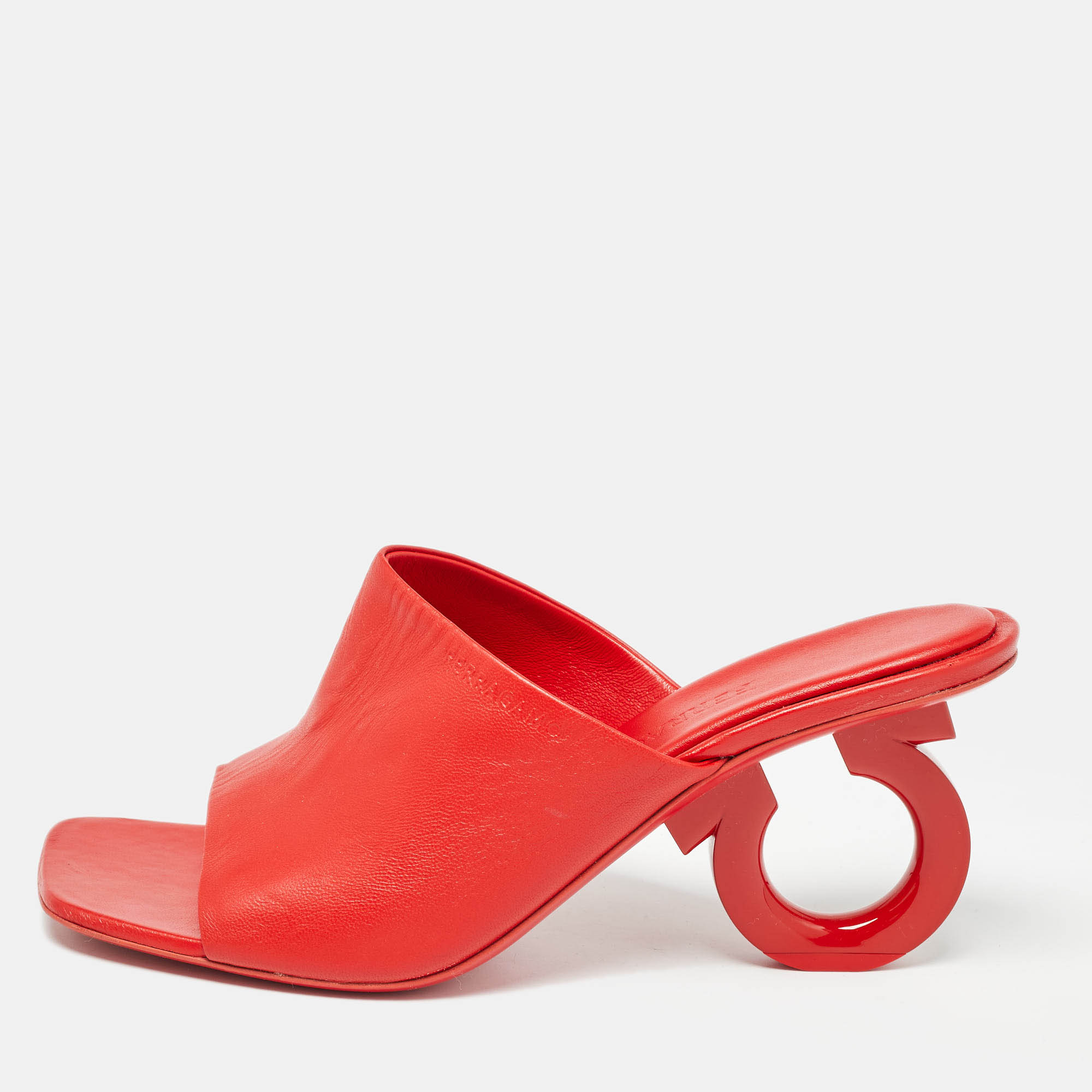 

Salvatore Ferragamo Red Leather Open Toe Slide Sandals Size 39.5