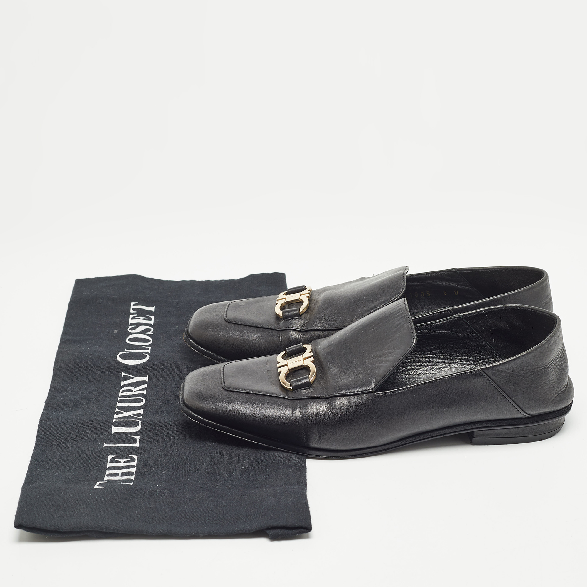Salvatore Ferragamo Black Leather Cesaro Loafers Size 36.5 
