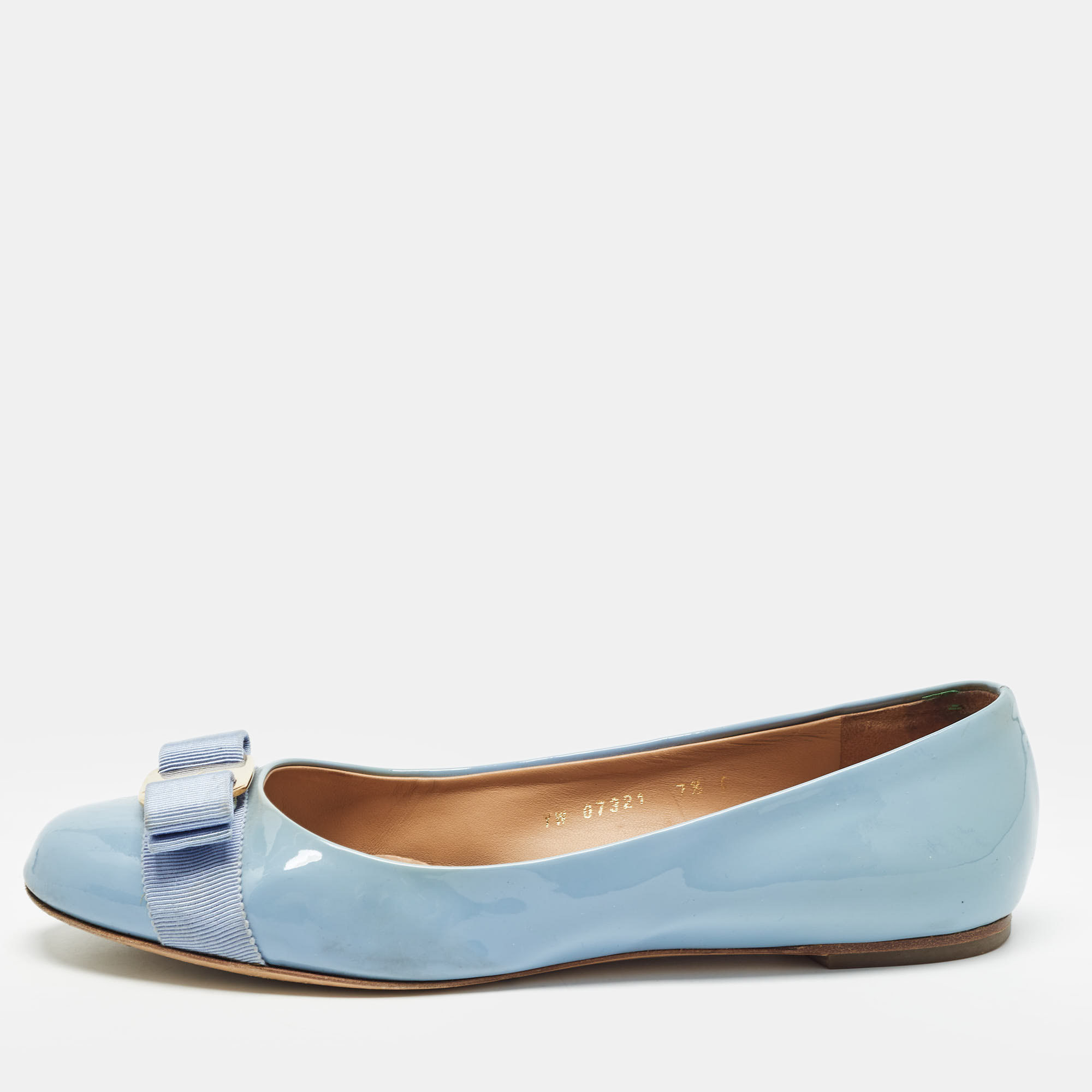 

Salvatore Ferragamo Blue Patent Leather Varina Flat Ballets Size 38