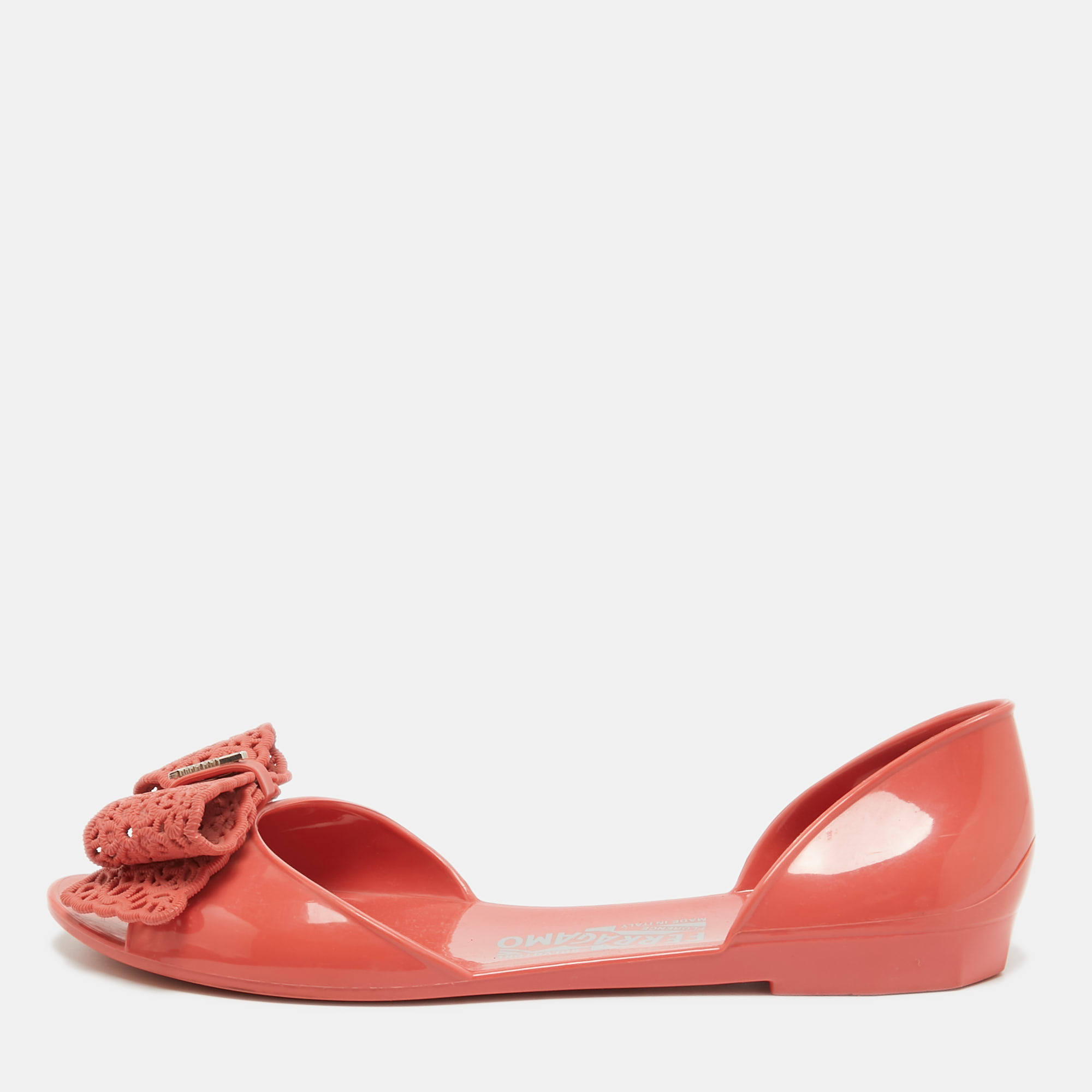 

Salvatore Ferragamo Pink Jelly Prieta Bow Flats Size 37.5