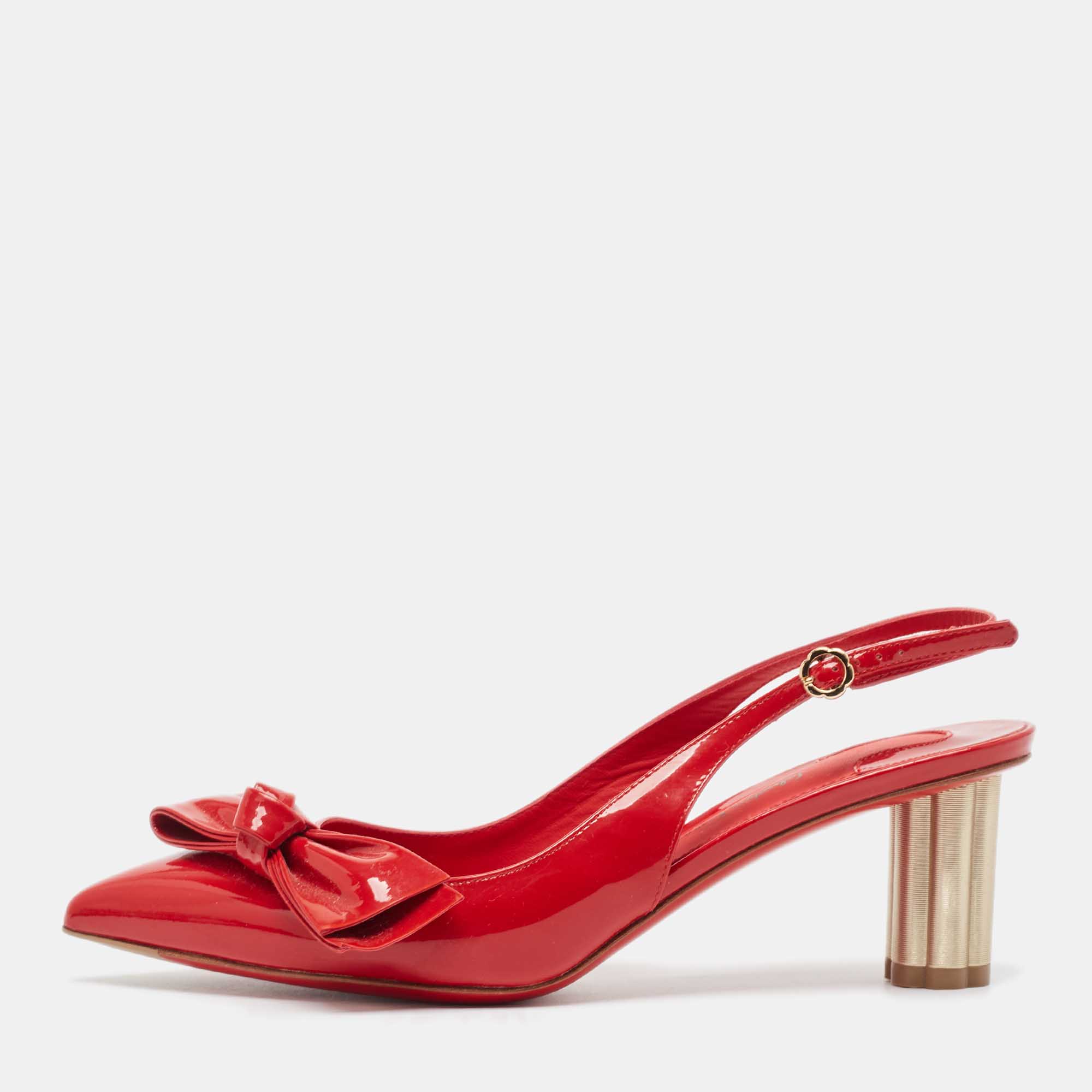 

Salvatore Ferragamo Red Patent Leather Aulla Slingback Pumps Size 36