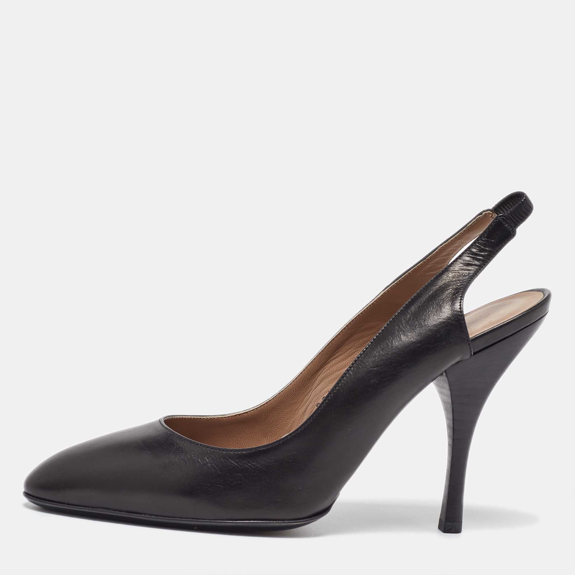 

Salvatore Ferragamo Black Leather Slingback Pumps Size 37.5