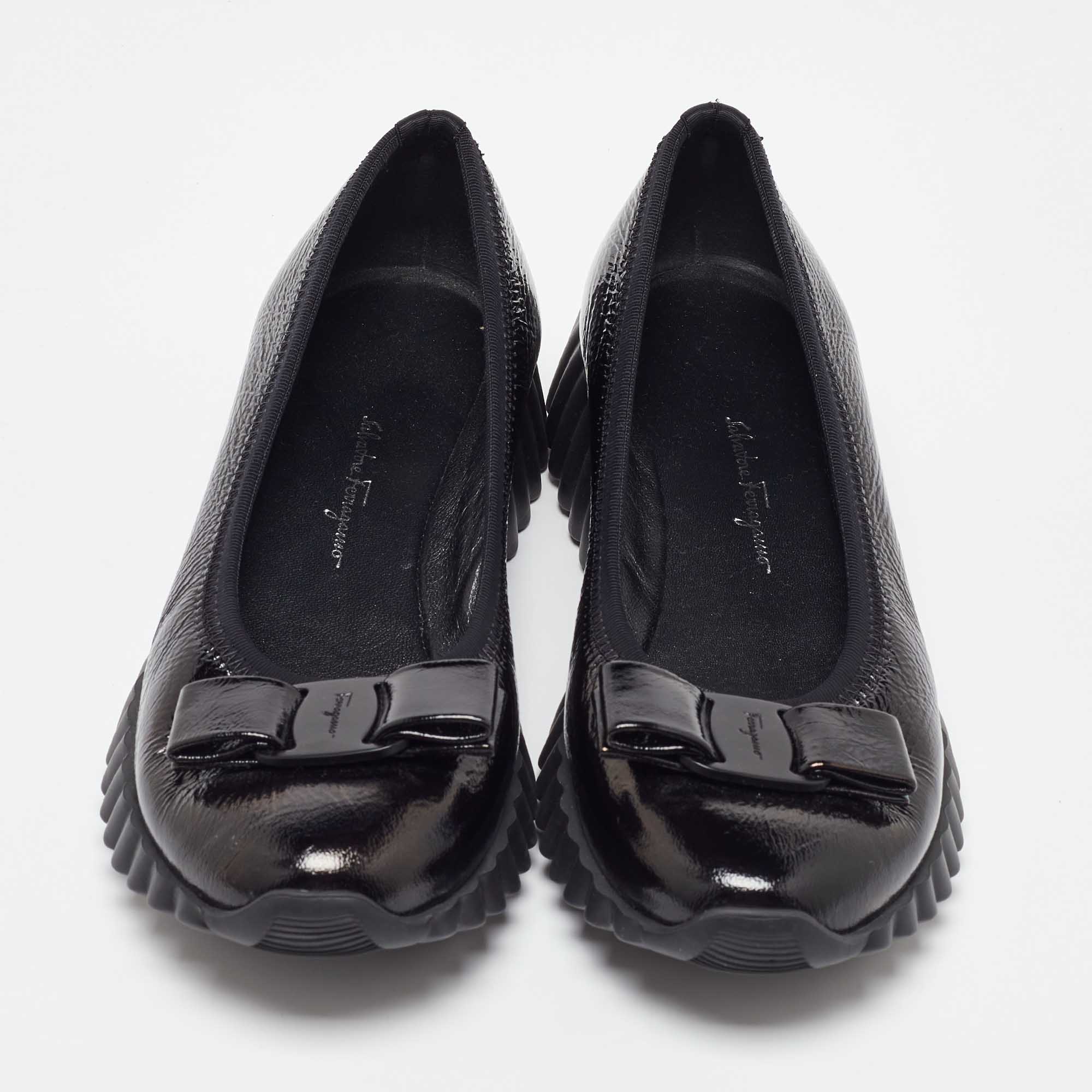 Salvatore Ferragamo Black Patent Leather Smoking Slippers 37.5 