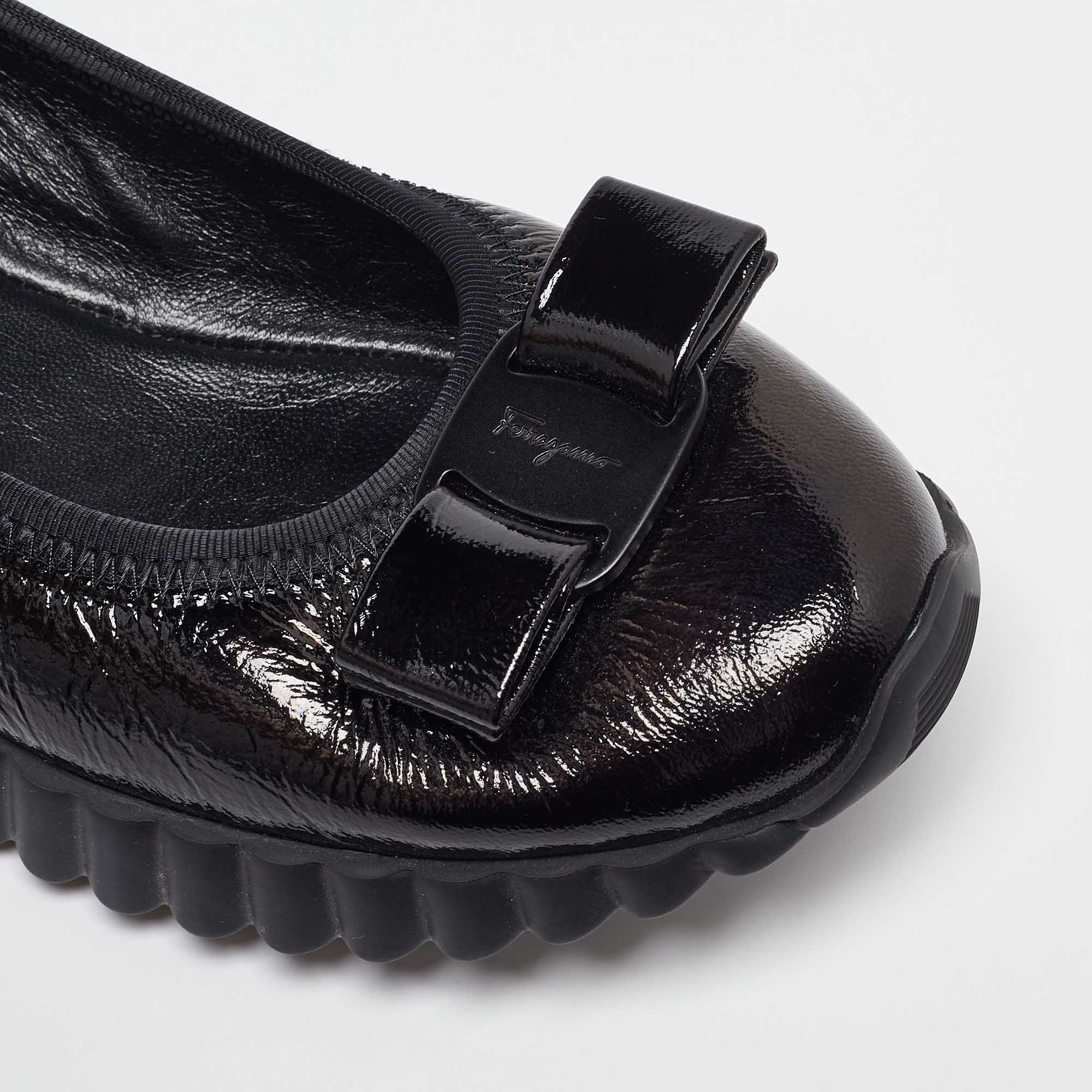 Salvatore Ferragamo Black Patent Leather Smoking Slippers 37.5 
