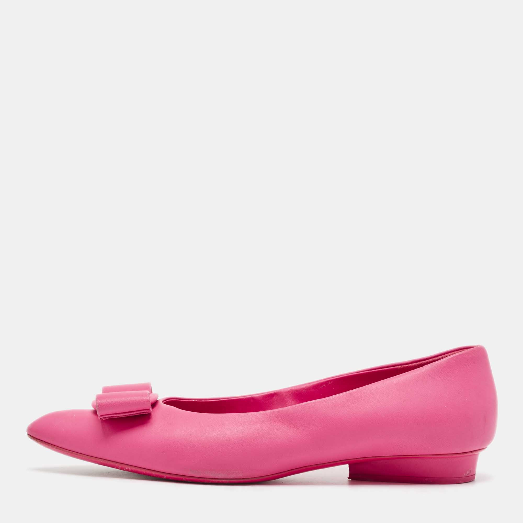 

Salvatore Ferragamo Pink Leather Viva Bow Ballet Flats Size 40