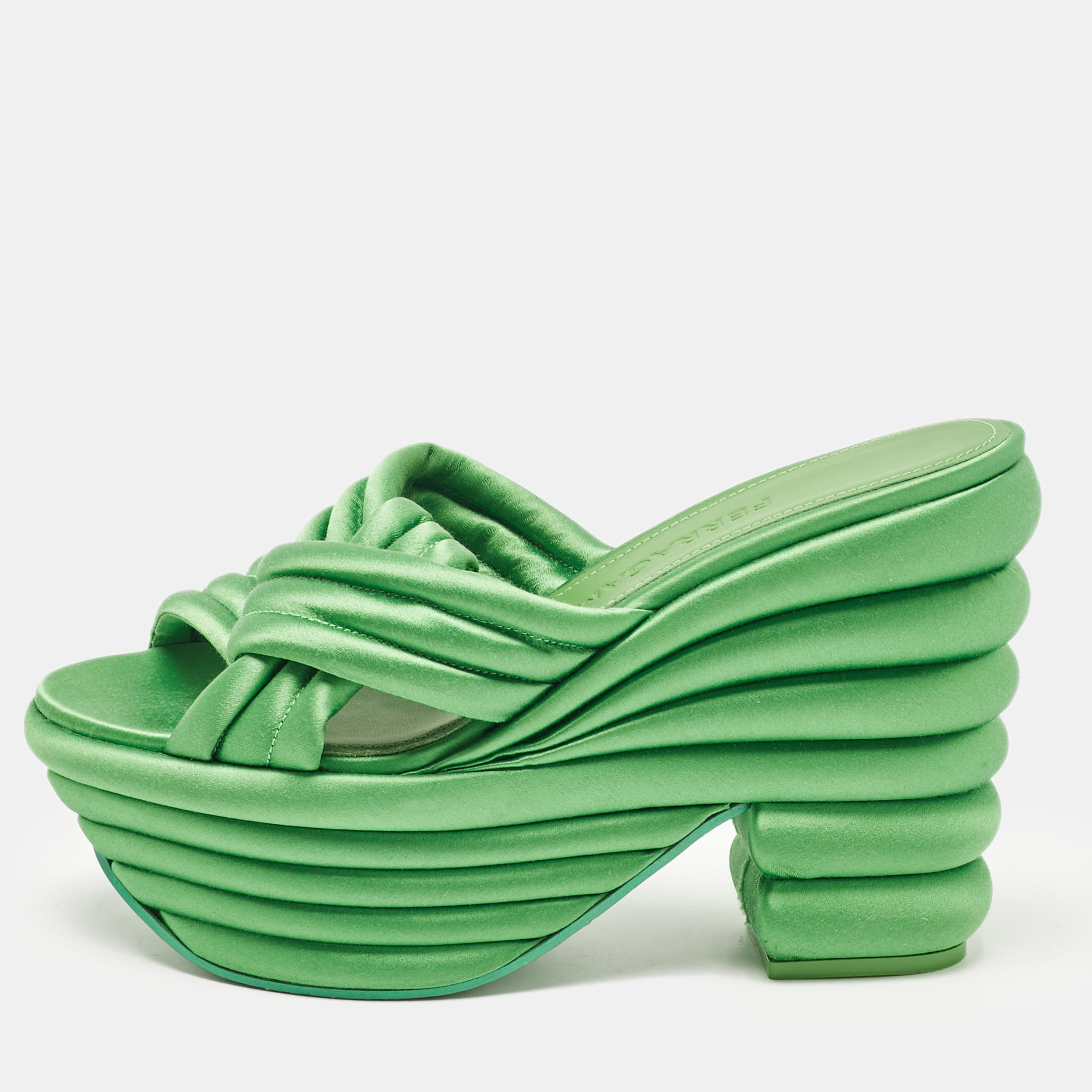 

Salvatore Ferragamo Green Satin Platform Sandals Size 38.5