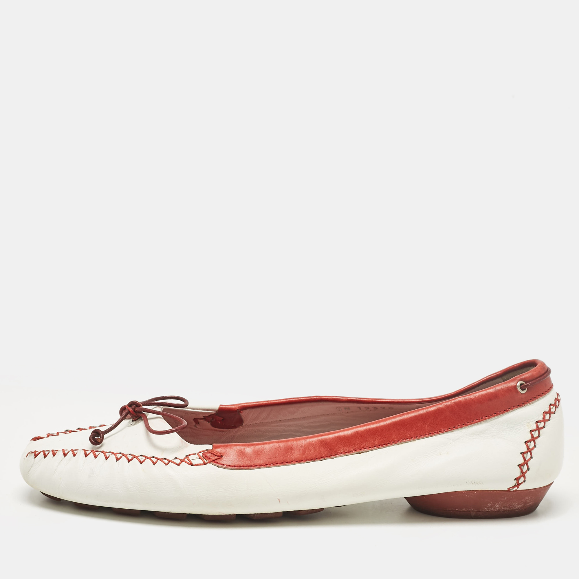 

Salvatore Ferragamo White/Red Leather Ballet Flats Size 39.5