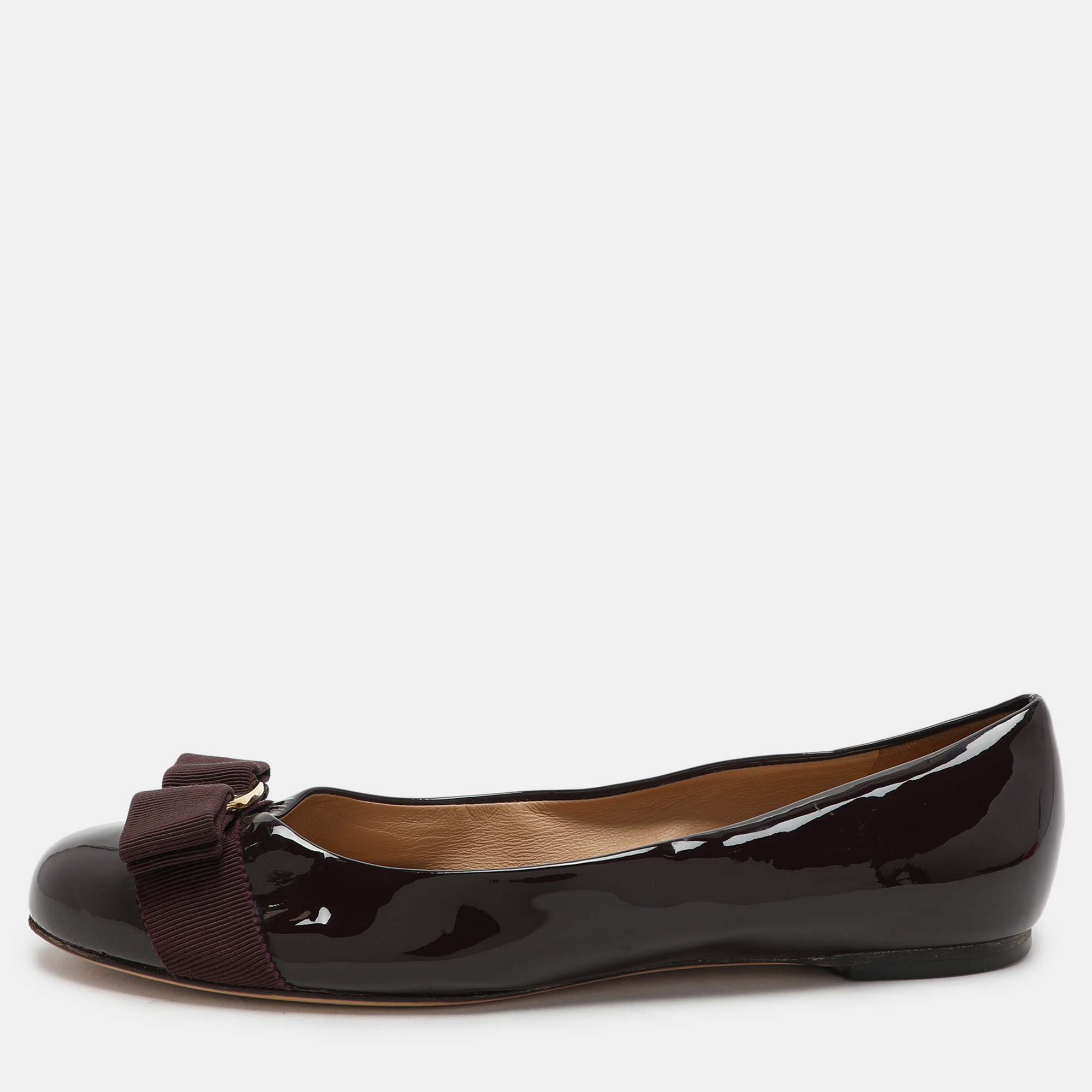 

Salvatore Ferragamo Burgundy Patent Leather Varina Bow Ballet Flats Size 37