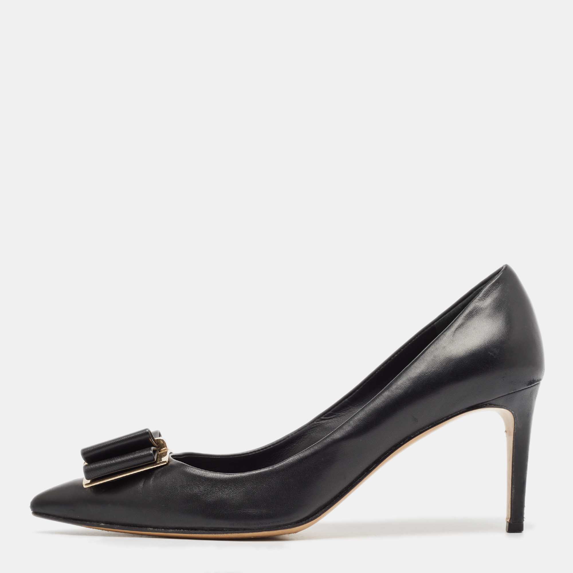 

Salvatore Ferragamo Black Leather Bow Zeri Pumps Size 40