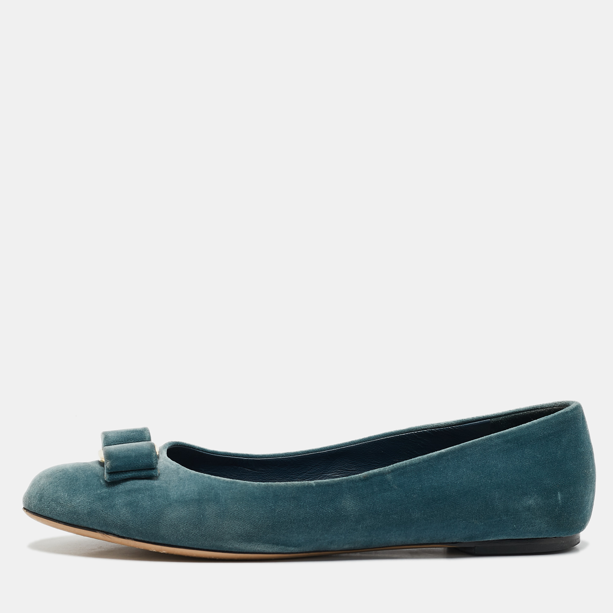 

Salvatore Ferragamo Blue Velvet Vara Bow Ballet Flats Size 40